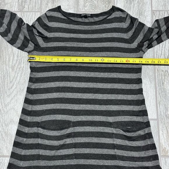 Eileen Fisher Small Black Gray Striped Long Sleeve Cozy Tunic Dress W/Pockets - Picture 9 of 9